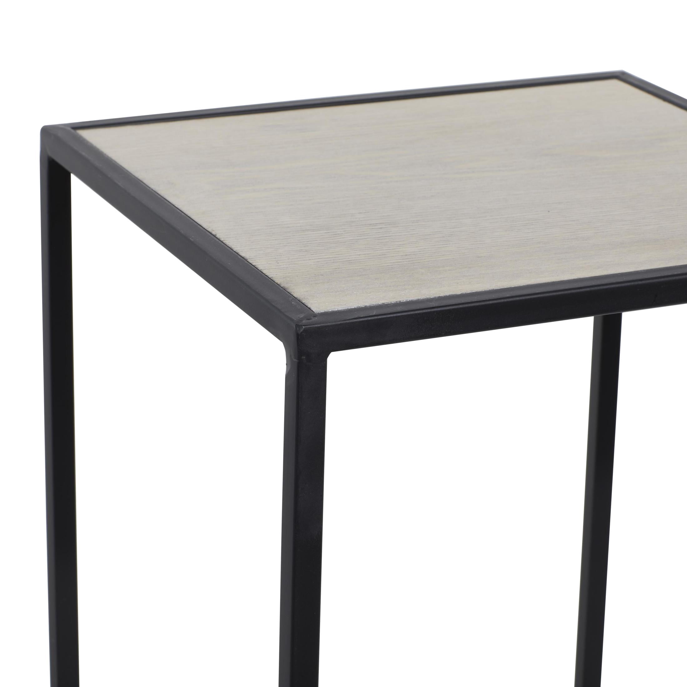 DecMode 10" x 25" Black Metal Rectangle Pedestal Accent Table with Brown Wood Tops, 2-Pieces