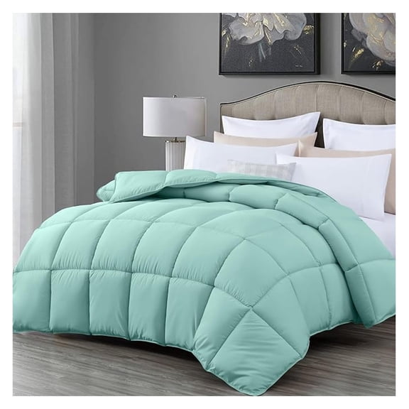 All Season Oversized Queen Size Down Comforter - Plush Microfiber Fill - Box Stitch Quilted - Duvet Insert with Corner Tabs (Oversized Queen, Aqua)