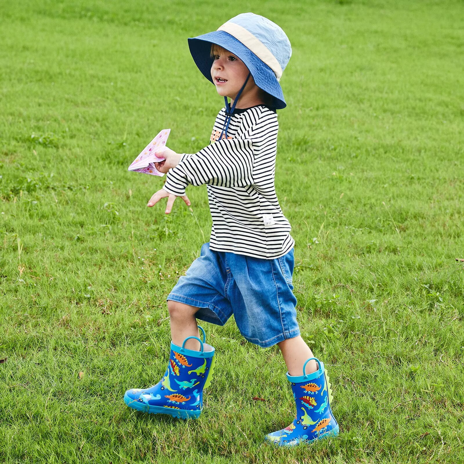 FUNCOO PLUS Toddler Rubber Rain Boots Kids Waterproof Boots for Boys, Dinosaur, Toddler Size 10