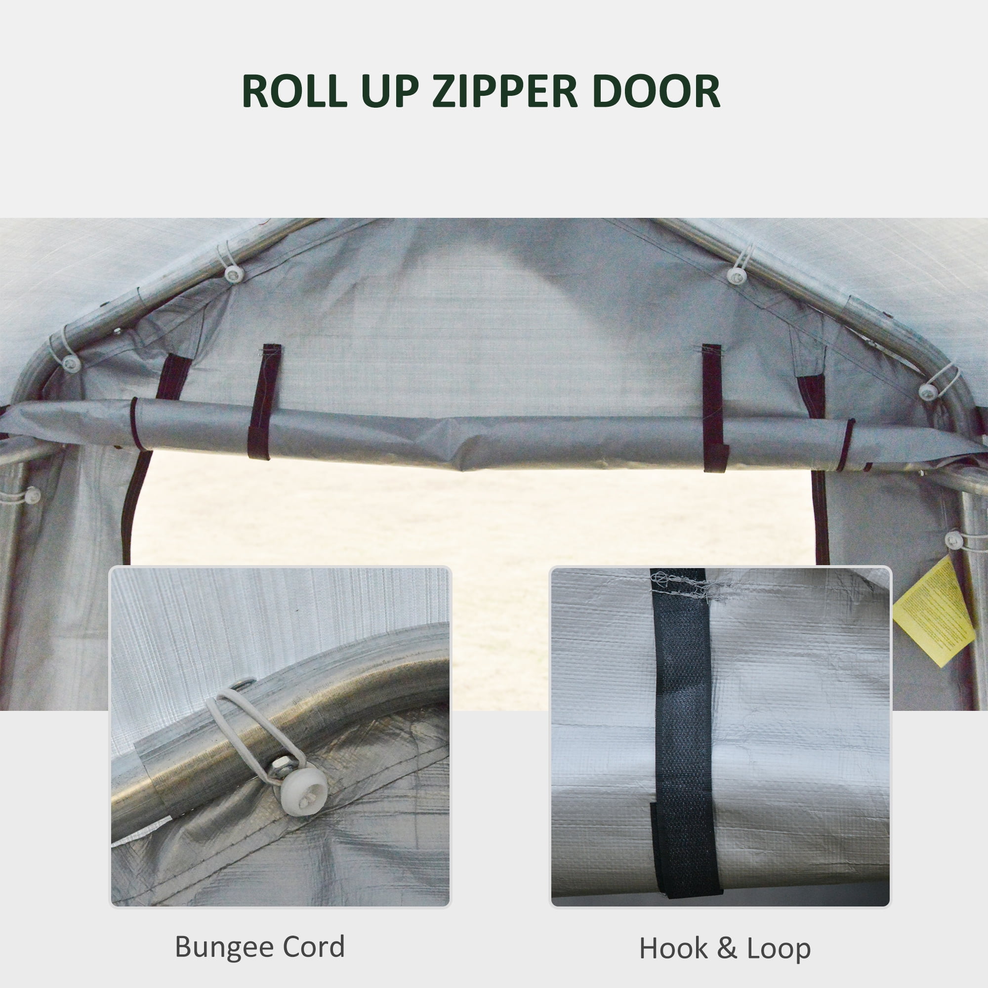Outsunny 6'x8' Outdoor Storage Shelter with Rollup & Zipper Door, Heavy Duty Carport Shed for Motorcycle Garden Storage, Grey
