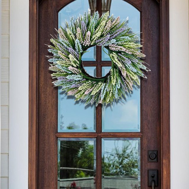 Corona de lavanda para primavera y verano, guirnalda Artificial, corona redonda para puerta delantera, decoración del hogar para fiesta del Día de San