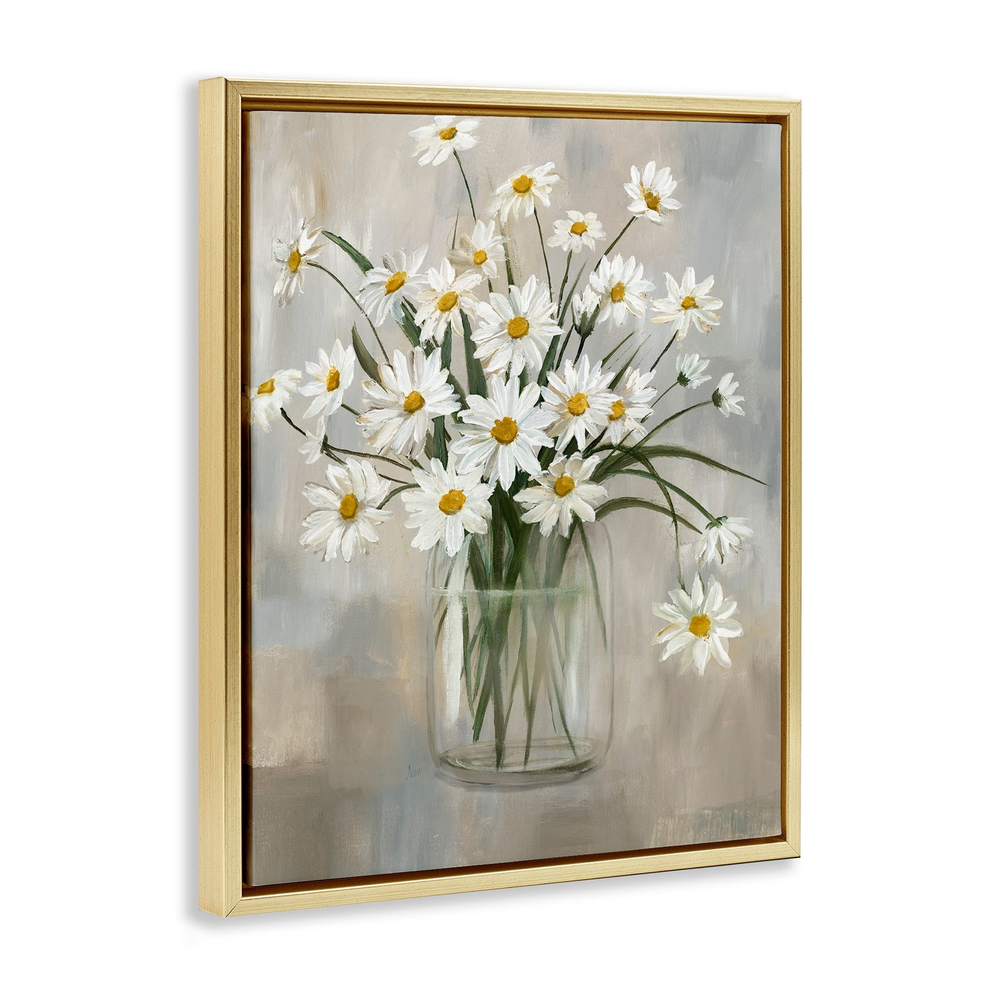 Stupell Industries Daisy Bloom Bouquet Potted Flowers Abstract Pattern Metallic Gold Framed Floating Canvas Wall Art, 24x30, by Nan