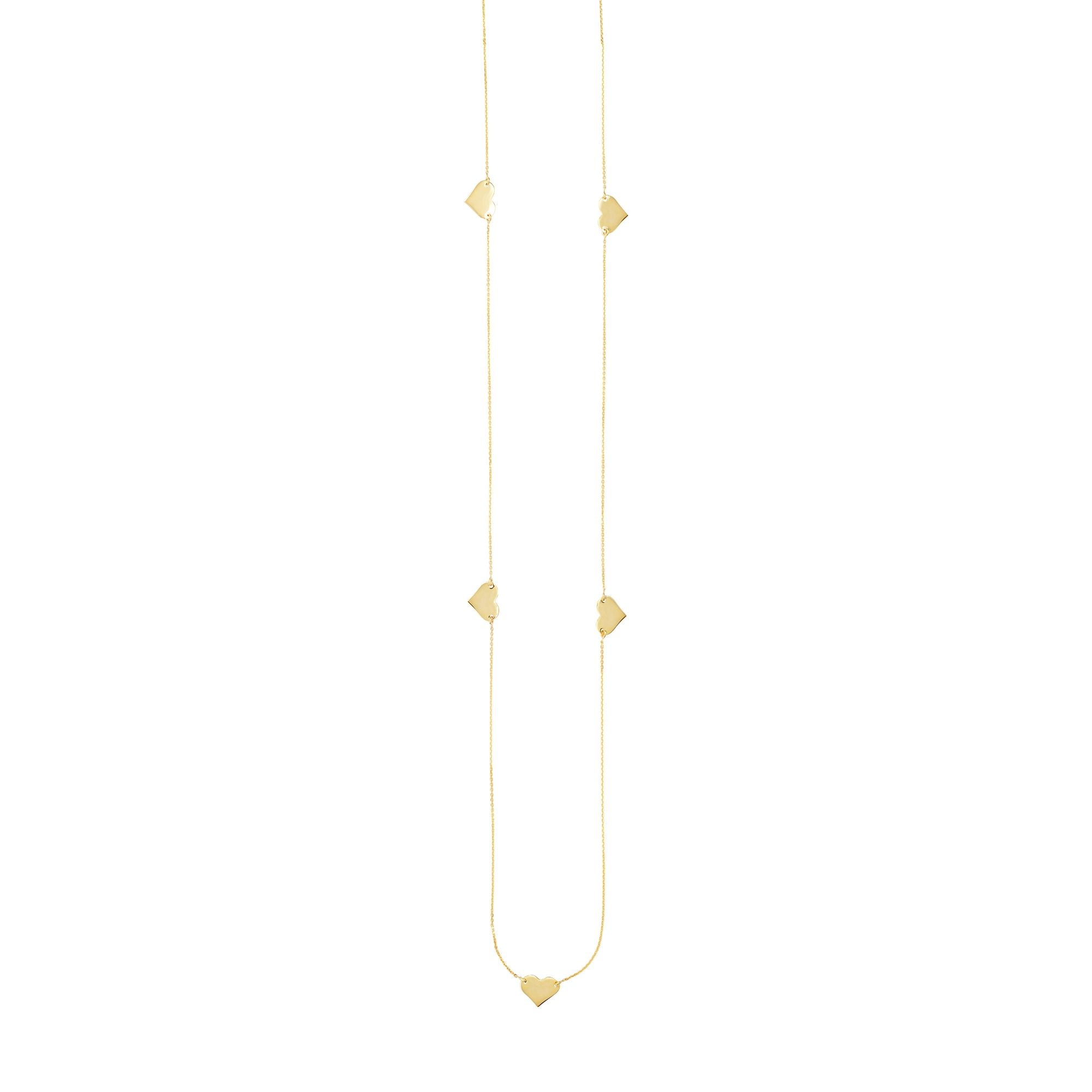 14k Yellow Gold Sideways Heart Stations Cable Chain Necklace, Lobster Clasp- 36" by JewelStop