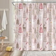 thumbnail image 2 of Christmas Shower Curtain Pine Tree Deer Reindeer Snowflake Winter Holiday Xmas Festival Wildlife Beige Pink Bathroom Home Curtain with Hooks,70x70 Inch, 2 of 6