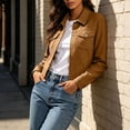 thumbnail image 6 of Byworldtasic Faux Suede Cropped Jacket for Women Distressed Jean Jackets Button Up Vintage Jacket Pockets, 6 of 9