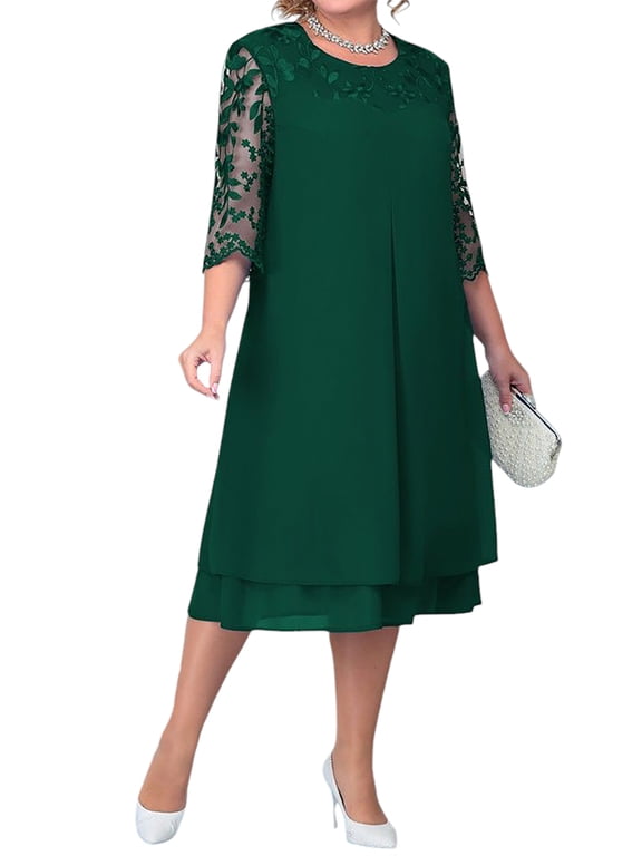 Womens Plus Size Lace Dress Evening Party Wedding Guest Elegant Ball Gown