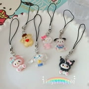 Sanrio Hello Kitty Mobile Phone Pendant Anime Kulomi Cinnamon Dog Mobile Phone Lanyard Bag Keychain Couple Charm Accessories