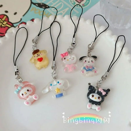 Sanrio Hello Kitty Mobile Phone Pendant Anime Kulomi Cinnamon Dog Mobile Phone Lanyard Bag Keychain Couple Charm Accessories