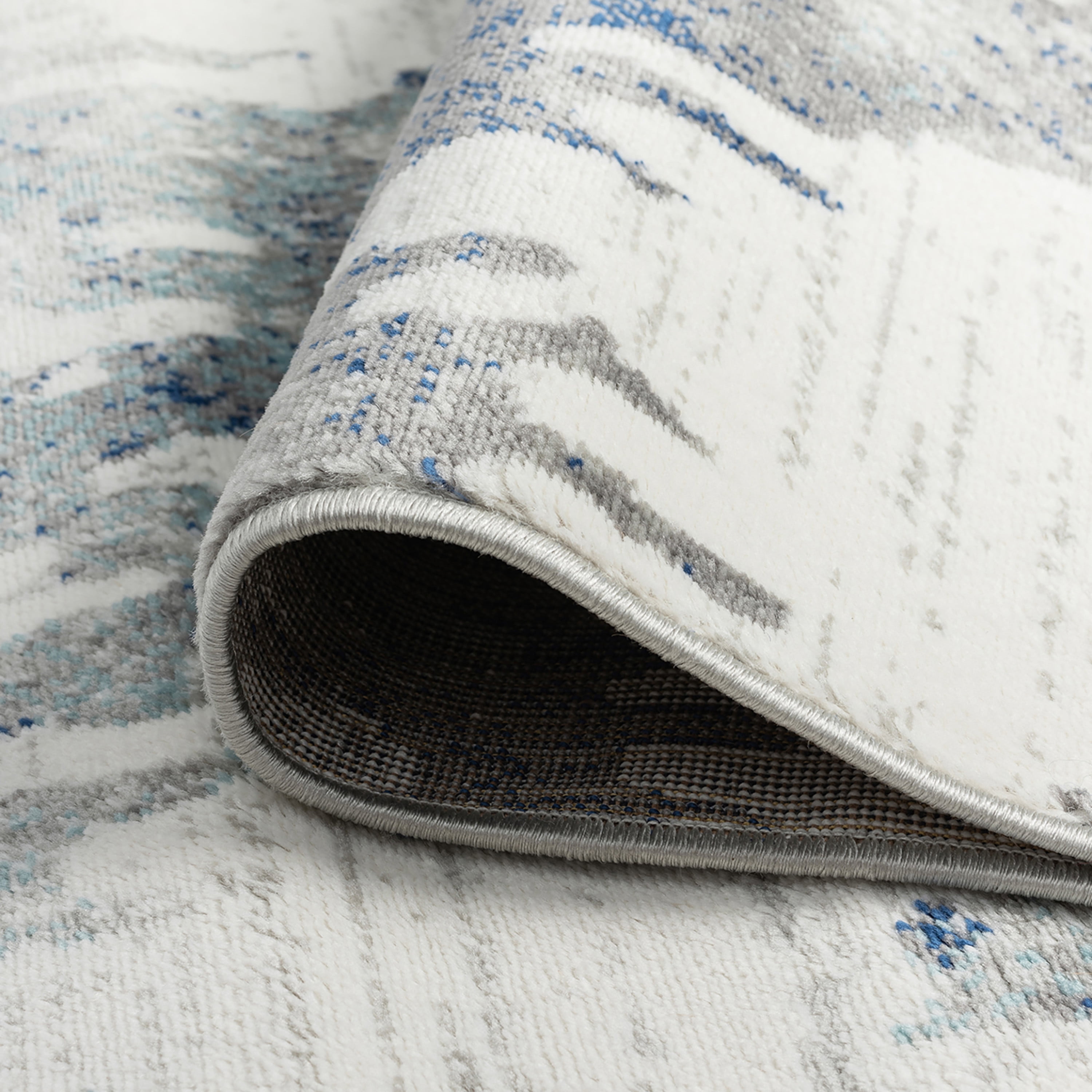 Transitional 5x8 Area Rug (5'3'' x 7'3'') Abstract Cream, Blue Living Room Easy to Clean