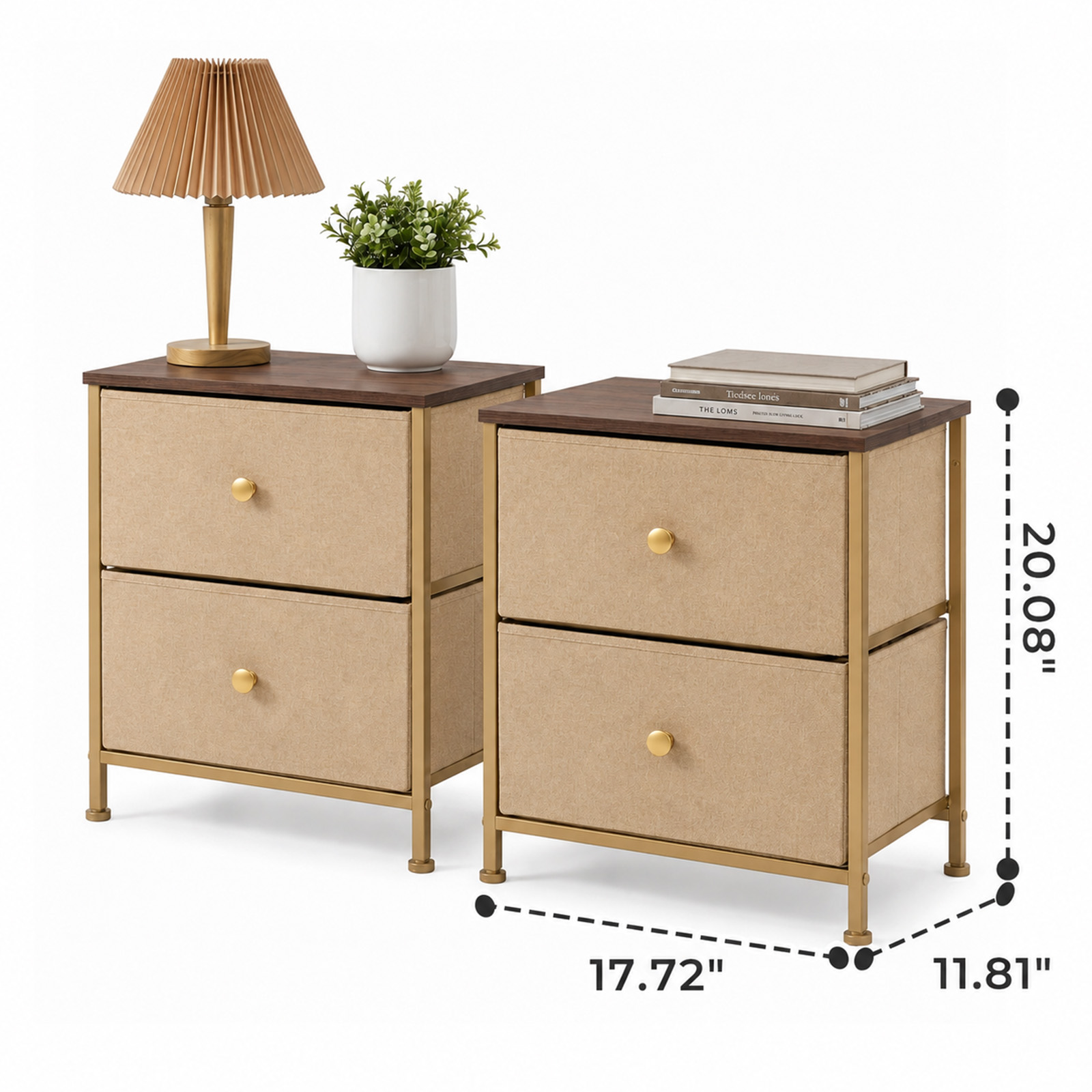 Alvantor Nightstand with 2 Storage Drawers, Small Bedside Table, Small Dresser with Sturdy Wooden Top for Daily Essentials, Compact Nightstand for Bedroom and Small Spaces