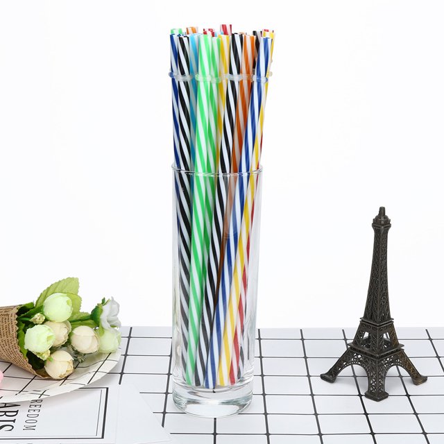 Colorful Reusable Hard Plastic Stripe Drinking Straws Party Decoration