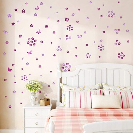 Merek Butterfly Flowers Wall Sticker Purple Flower Wall Decals DIY