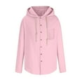 thumbnail image 5 of SERTG Men's Hooded Casual Button Jacket Tops Fall Winter Round Neck Solid Color Long Sleeve Soft Fashion Outerwear(Pink,L), 5 of 5