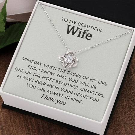 Wife Necklace Romantic Message, White Love Knot Necklace