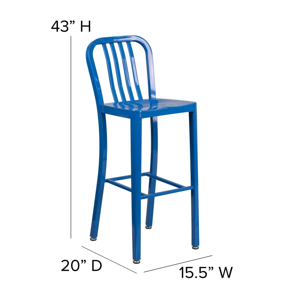 Flash Furniture 2 Pack 30'' High Metal Indoor-Outdoor Barstool with Vertical Slat Back Blue - image 4 of 5