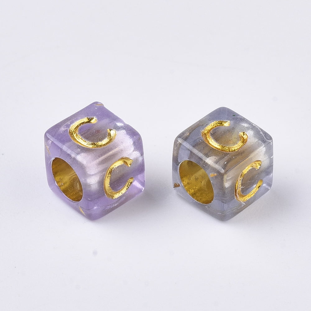 Transparent Plated Acrylic Beads Horizontal Hole Cube with Random Initial Letter Mixed Color 6x6x6mm Hole: 3.5mm about 3050~3090pcs/500g