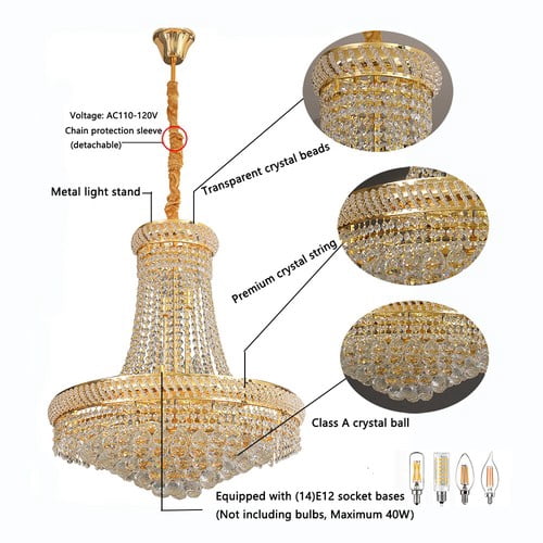 K9 Crystal Chandelier Pendant Light French Empire 40W Luxury Hanging Lamp