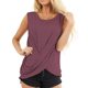 thumbnail image 3 of Blusa sin mangas con parte delantera torcida, cuello redondo, camisa informal con cuello redondo y parte delantera torcida para mujer, citas, rojo purpúreo XXL, 3 of 6