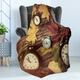 thumbnail image 4 of Fall Soft Flannel Fleece Throw Blanket, Different Colored Dry Maple Leaves and Various Alarm Clocks on Wooden Planks Print, Cozy Plush for Indoor and Outdoor Use, 50" x 70", Multicolor, by Ambesonne, 4 of 5