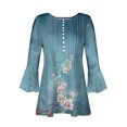 thumbnail image 4 of Pompotops Mode Femme Imprimé Bouton Décontracté Col en V Manches 3/4 T-Shirt Blouse Tops en Solde, 4 of 5