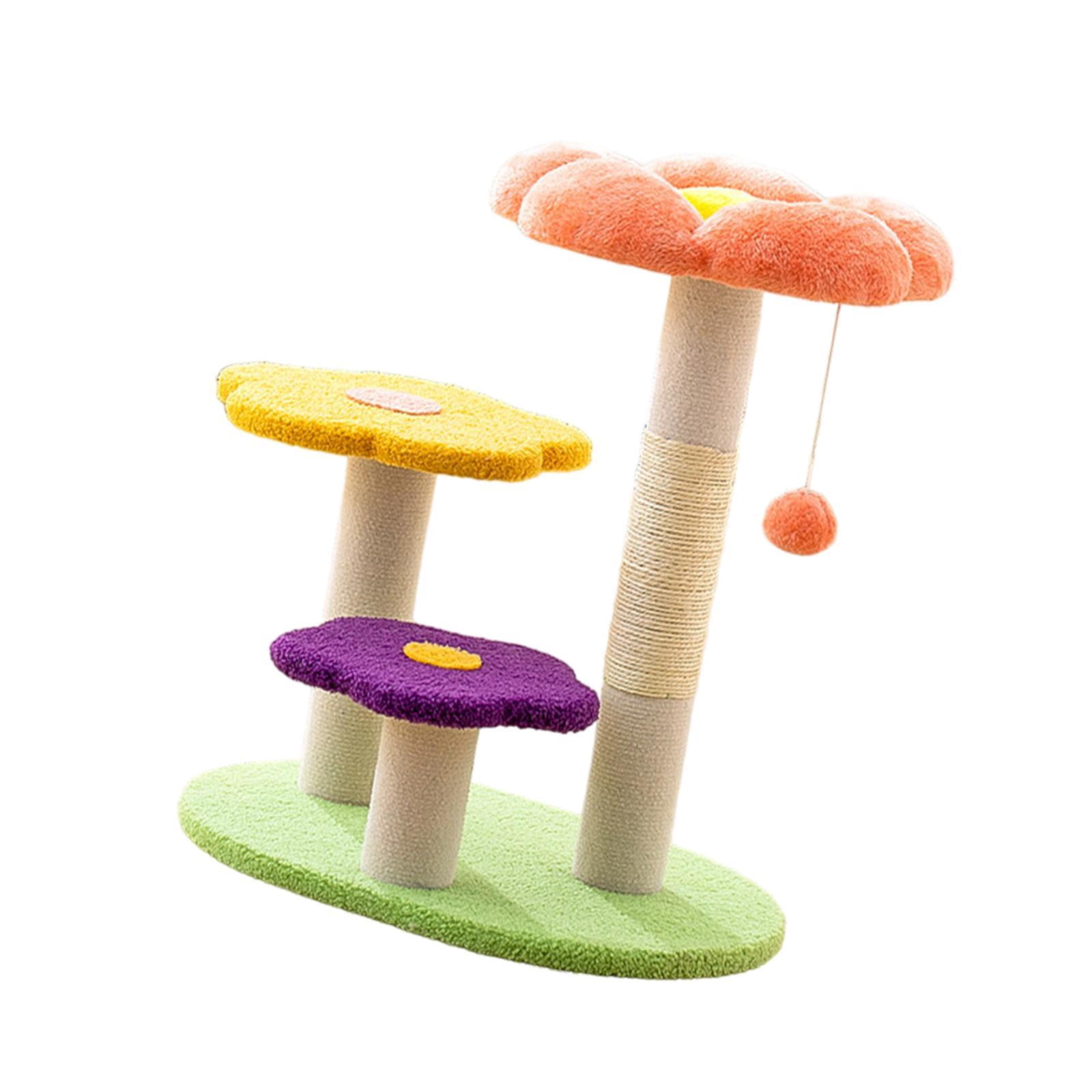 Bvdfgk Flower Scratch Post Cat Scratcher with Interactive Ball 3 Tiers Scratching Pole orange