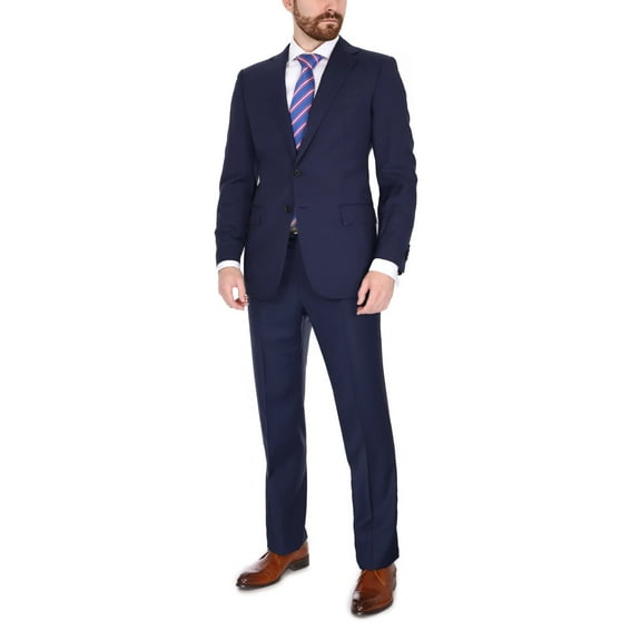 Blujacket Men's Solid Navy Blue 100% Wool Half Canvassed Slim Fit Suit