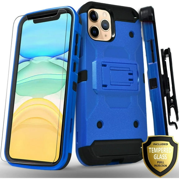 Motorola Moto G Stylus Case, With [Tempered Glass Screen Protector Included], STARSHOP Full Cover Heavy Duty Dual Layers Phone Cover with Kickstand and Locking Belt Clip-Blue