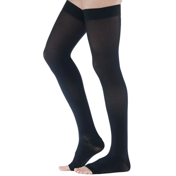 Plus Size Mens Compression Thigh High with Open Toe 2030 mmHg Black