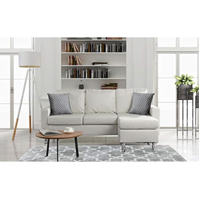 Modern Bonded Leather Sectional Sofa, White Leather Modern Sectional