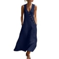 thumbnail image 2 of Summer Dresses for Women Casual V Neck Sleeveless Loose Tunic Maxi Dress Boho Floral Print Beach Vacation Flowy Sundress, 2 of 8