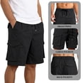 thumbnail image 6 of KeShDi Cargo Shorts Mens Workout Shorts Sleep Shorts Men's Solid Color Pocket Bandage Button Elastic Waist Casual Fashion Cargo Shorts Black M, 6 of 6