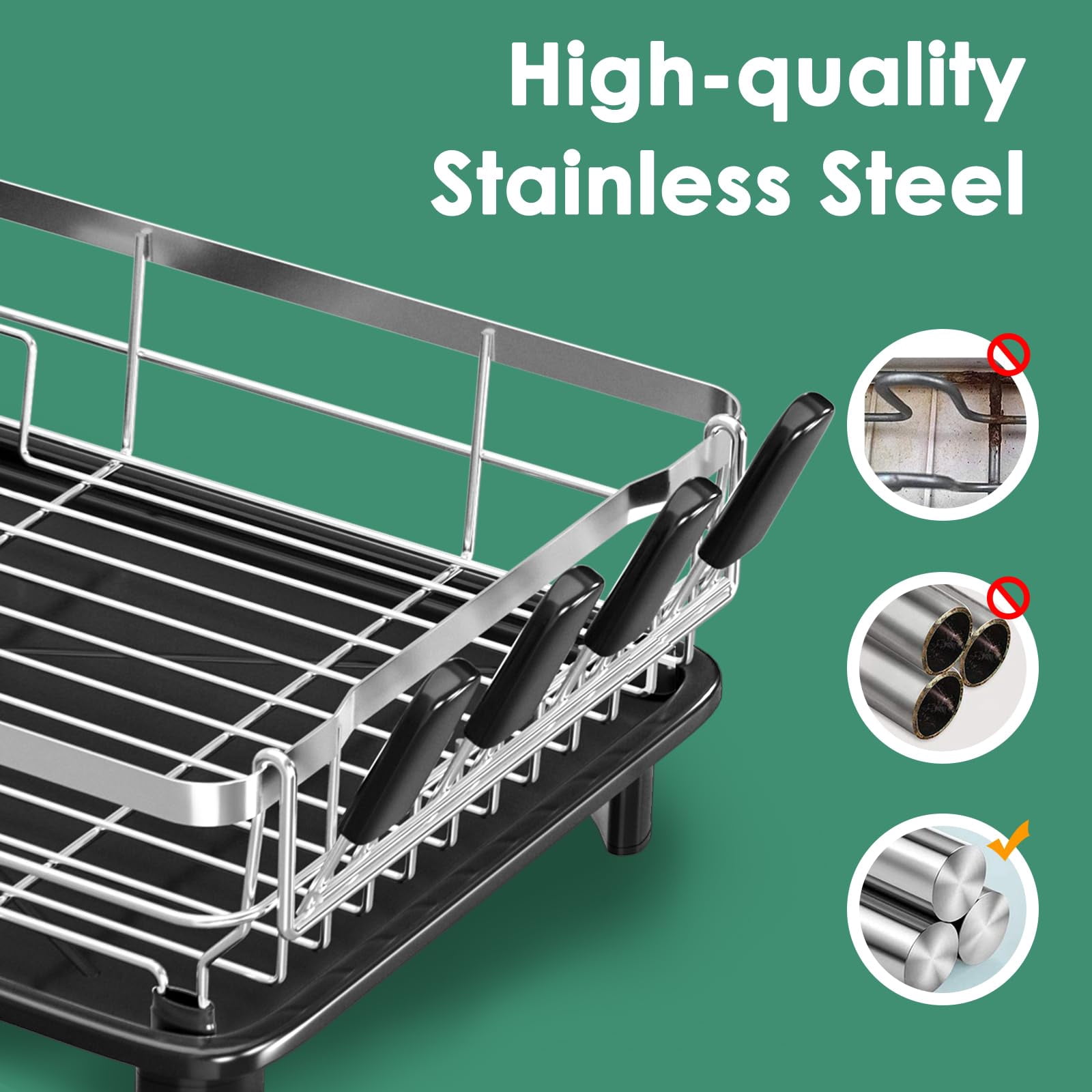 Dish Drying Rack  Stainless Steel Racks For Kitchen Counter Drainer With Removable Utensil Holder Drainboard (black 13''w X 17''l)