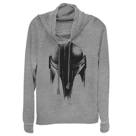 Junior s Star Wars: The Mandalorian Metallic Helmet Cowl Neck Sweatshirt Gray Heather 2X Large