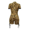 thumbnail image 5 of KOMOO Women Zipper Bodysuit Leopard Short Sleeves Tight Jumpsuits Cross Straps Rompers Plus Size, 5 of 8
