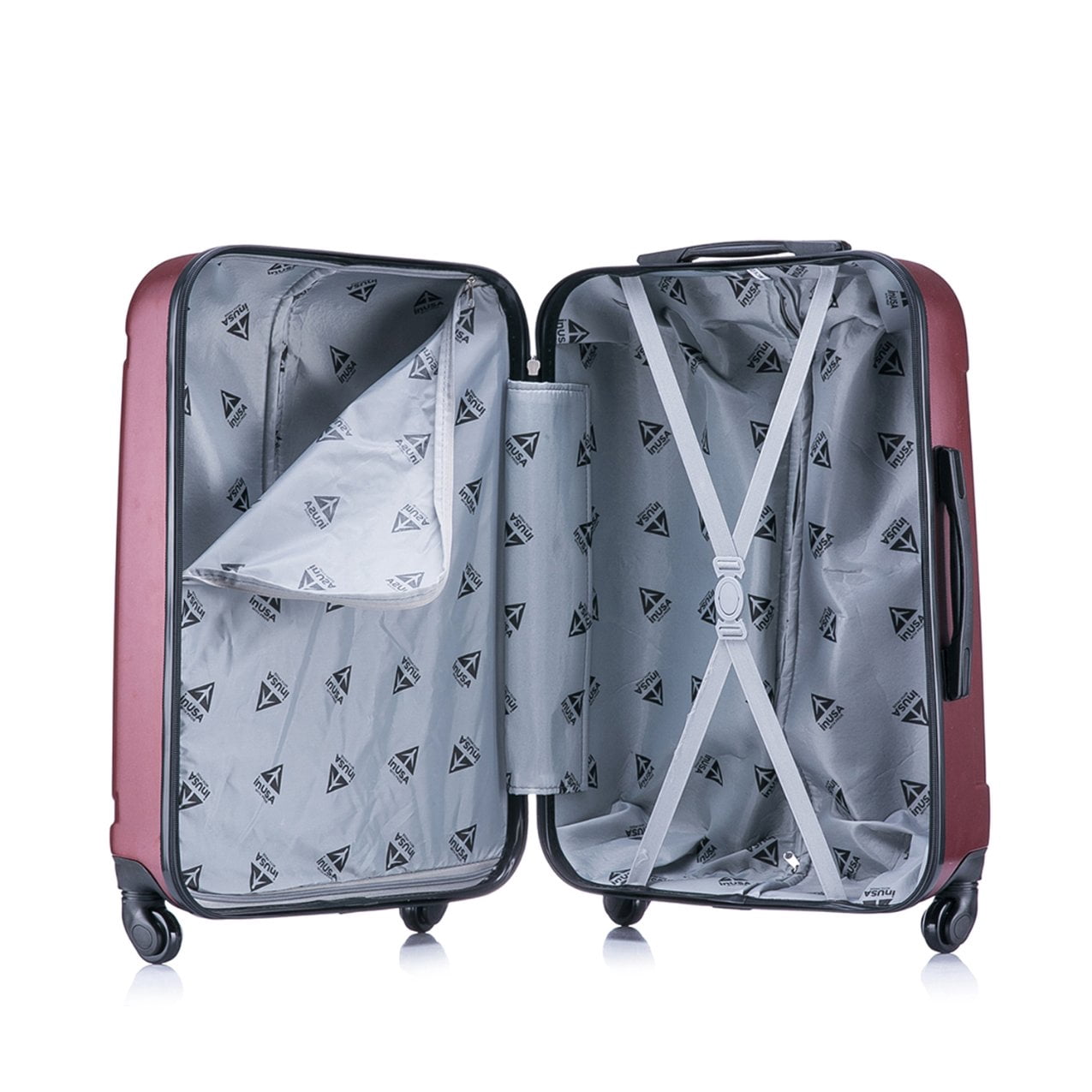 InUSA Pilot 3-Piece Hardside Luggage Sets with Spinner Wheels, Handle, Trolley, (20"/24"/28"), Wine