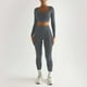 thumbnail image 2 of Conjunto de yoga de 2 piezas para mujer: top de manga larga con cuello cuadrado de color liso y pantalones deportivos, ropa deportiva ajustada, 2 of 4