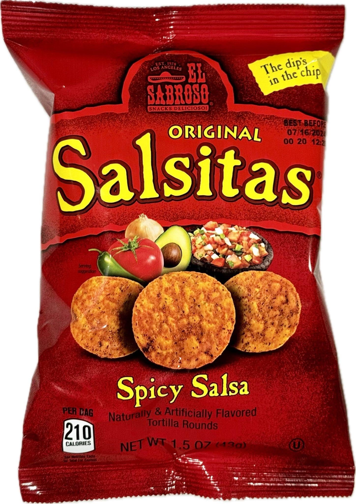 El Sabroso Salsitas Spicy Salsa Round Tortilla Chips, 1.5 oz Bags (Pack of 16, Total of 24 oz) Bundled by SUPERDEALS With Mystery Gift in Every Order