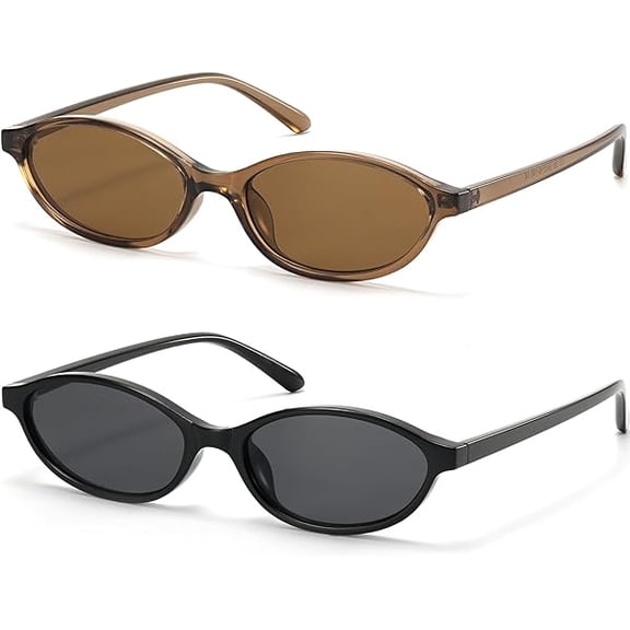 LYH Retro Oval Cat Eye Sunglasses for Women Small Y2K Thin Narrow 100% UV Protection Lightweight Vintage 90s Sun Glasses