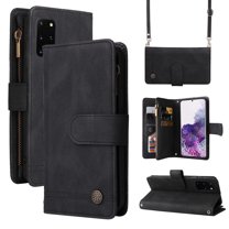Feishell for Samsung Galaxy S20 6.2 inch Zipper Wallet Case with Wrist Strap & Shoulder Strap,Premium PU Leather Magnetic Clasp Flip Holder Card Slots Crossbody Phone Case for Women Men,Black