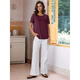 thumbnail image 5 of Top Tipo Túnica de Punto con Escote Redondo y Aberturas para Mujer, Color Rojo Vino, Talla L, 5 of 8