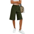 thumbnail image 6 of GUACER Bermuda Shorts for Women Solid Color Fashion Elastic Waisted Drawstring with Pockets Casual Shorts, 6 of 7