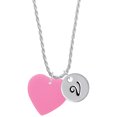thumbnail image 1 of Delight Jewelry Acrylic 1" Hot Pink Heart Silvertone Script Initial Disc - V - Charm Necklace, 20"+3", 1 of 4