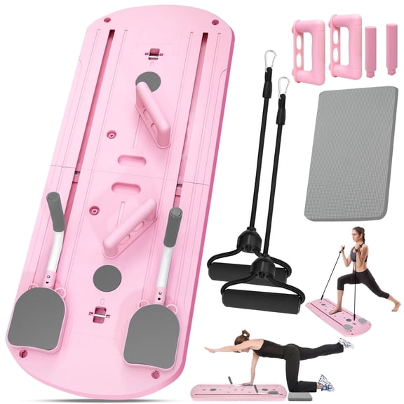 Foldable 8-in-1 Pilates Reformer Board for Home Workout, Portable Mini Pilates Fitness Equipment for Women, Pink