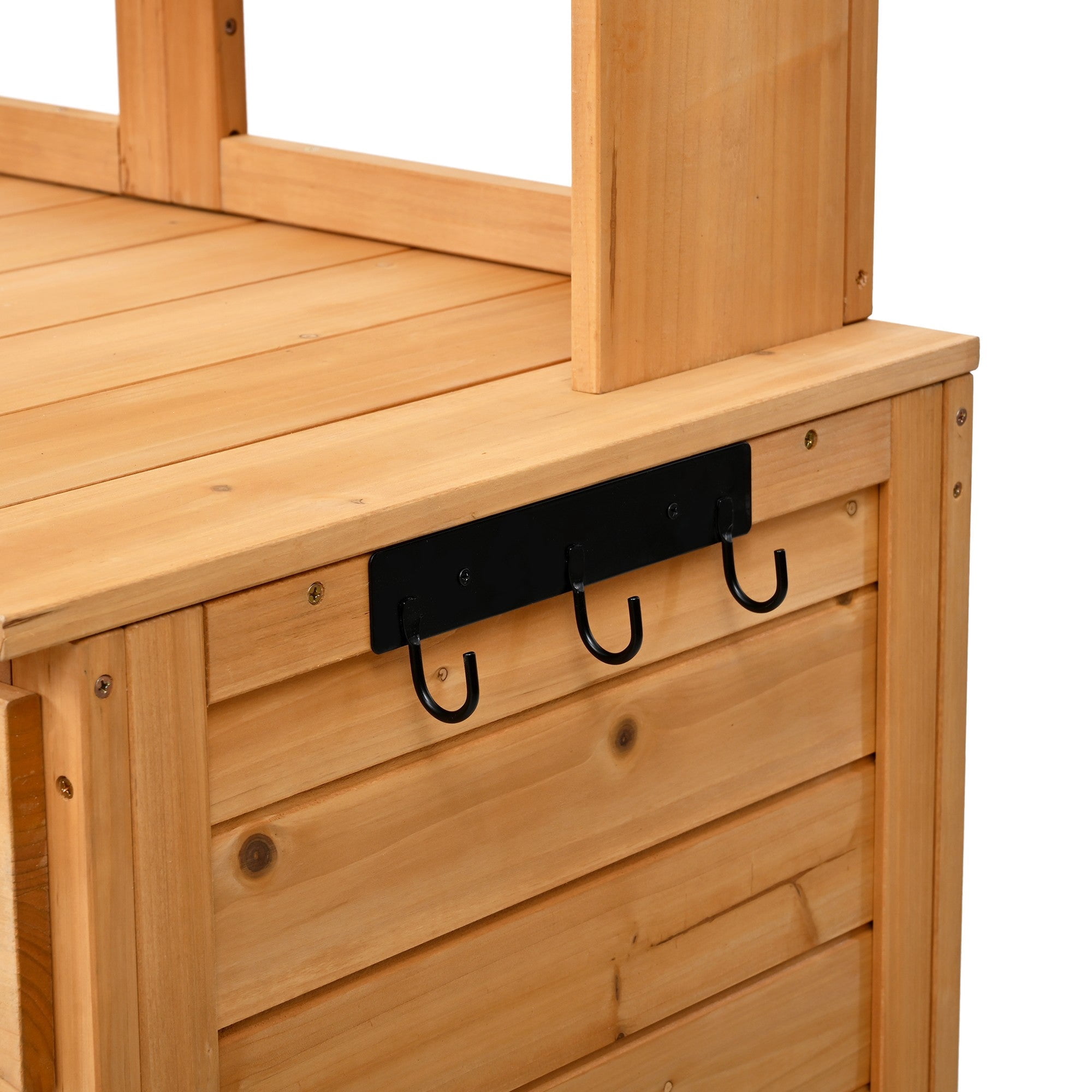 Sailvan 66" Wood Potting Bench Table with Hutch,Outdoor Kitchen Island Garden Workstation with 6 Drawers,2 Cabinets & Side Hooks Natural