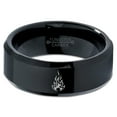 thumbnail image 2 of Tungsten Fire Flame Burning Emblem Band Ring 8mm Men Women Comfort Fit Black Beveled Edge Polished, 2 of 4