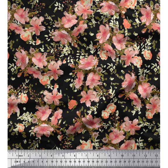 Soimoi Cotton Duck Fabric Leaves & Blossoms Floral Print Sewing Fabric Yard 42 Inch Wide