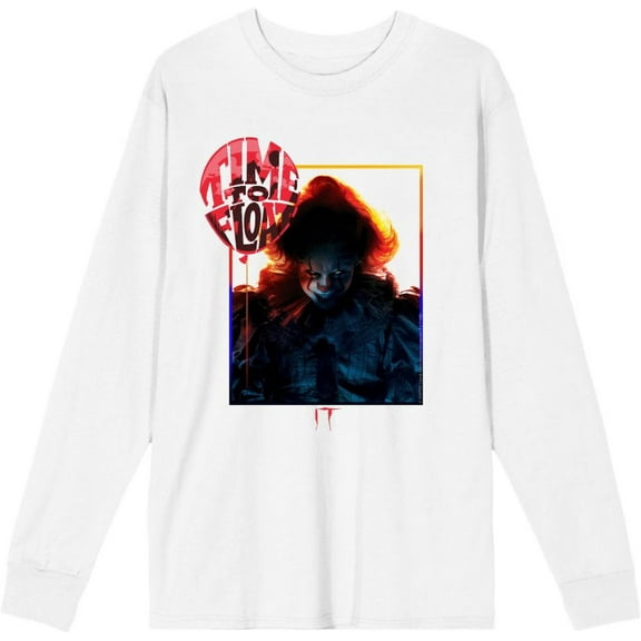 It Chapter 2 Pennywise Time To Float Adult White Crew Neck Long Sleeve Tee-Medium