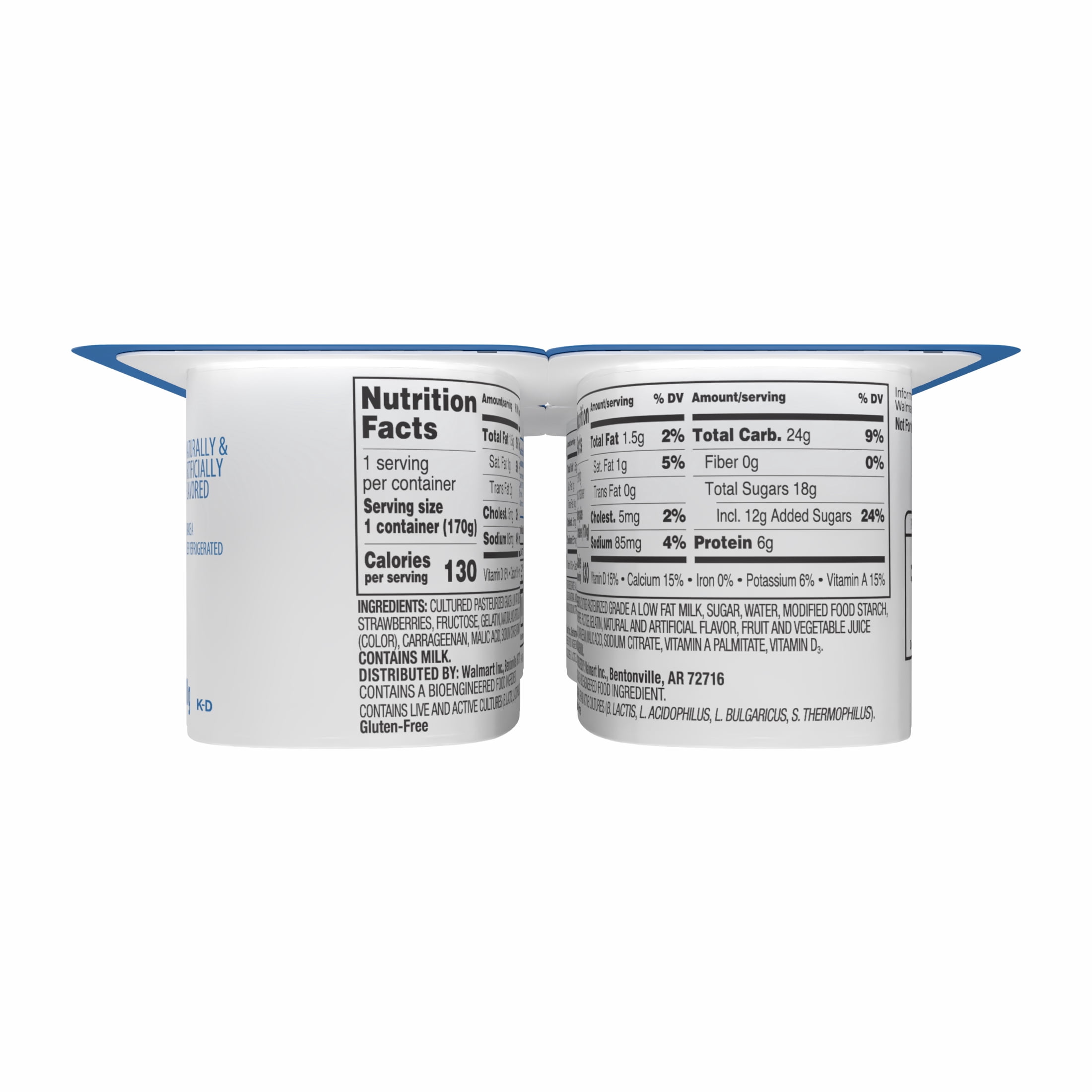 Great Value Original Strawberry Low Fat Yogurt, 6 oz, 4 Cups