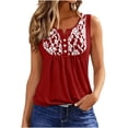 thumbnail image 2 of VBVC Women's Contrast Lace V Neck Tank Top , Ladies' Button Detail Empire Waist Blouse , Summer Sleeveless Babydoll Shirts For Women,Red,S-2XL, 2 of 5