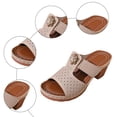 thumbnail image 5 of Rokment Floral Platform High Heels Sandals for Women Ladies 2026 Boho Beach Summer Flower Leather Chunky Block Heeled Slip on Dress Slides Shoes Beige Size 6, 5 of 7